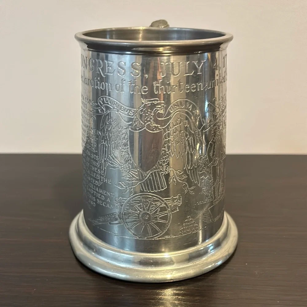 Declaration of Independence glass bottom pewter tankard with pistol hand…